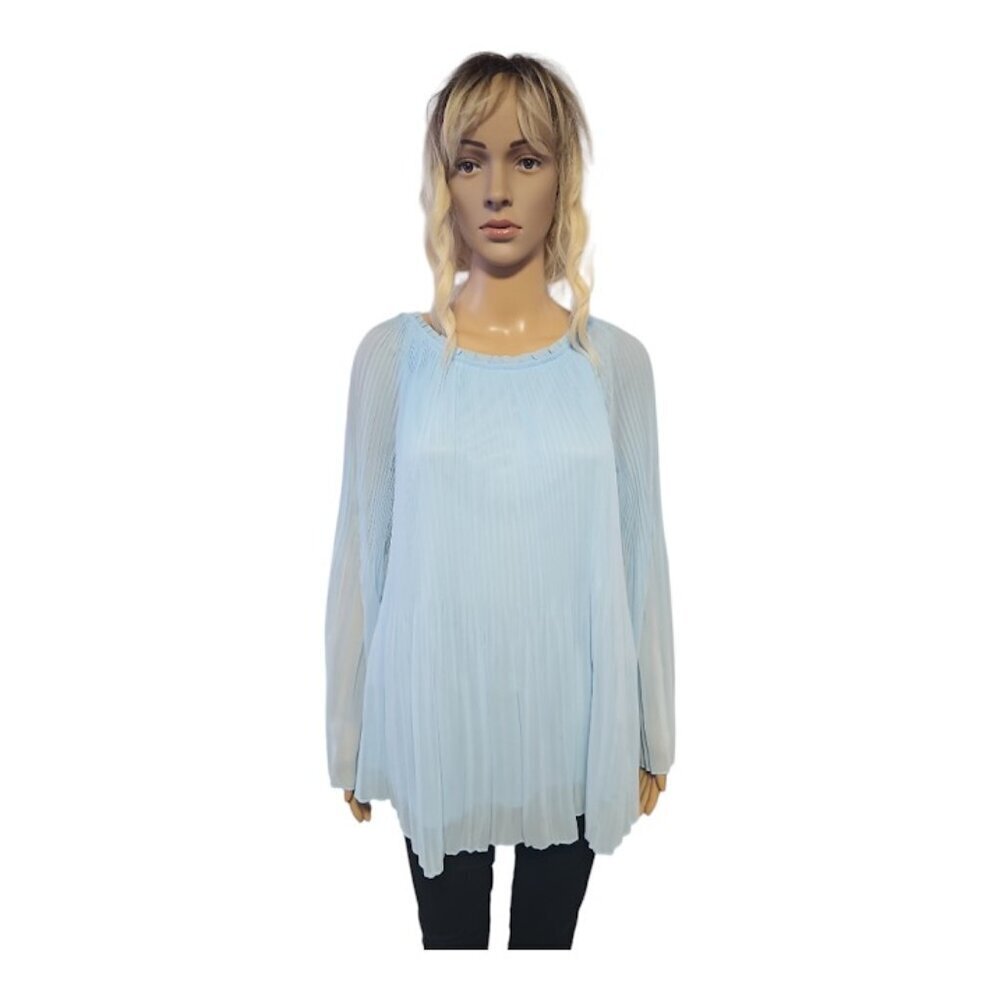 Nygard pale blue Accordion Pleated  Lined Bell Sleeve Blouse NWOT